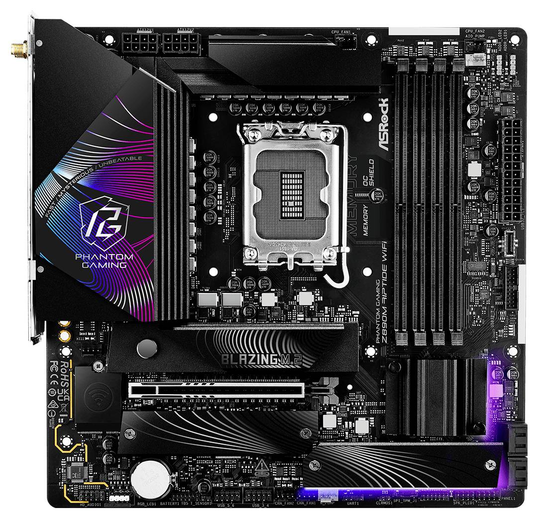 ASRock Phantom Gaming Z890M Riptide WiFi Základná doska Socket Intel® 1851 Tvarový faktor Micro-ATX Čipová sada základne-2