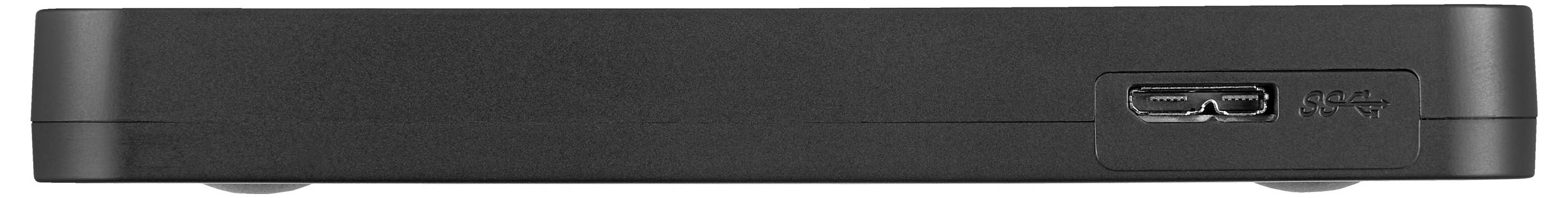 Čierna externá pevná jednotka s USB portom na prednej strane.