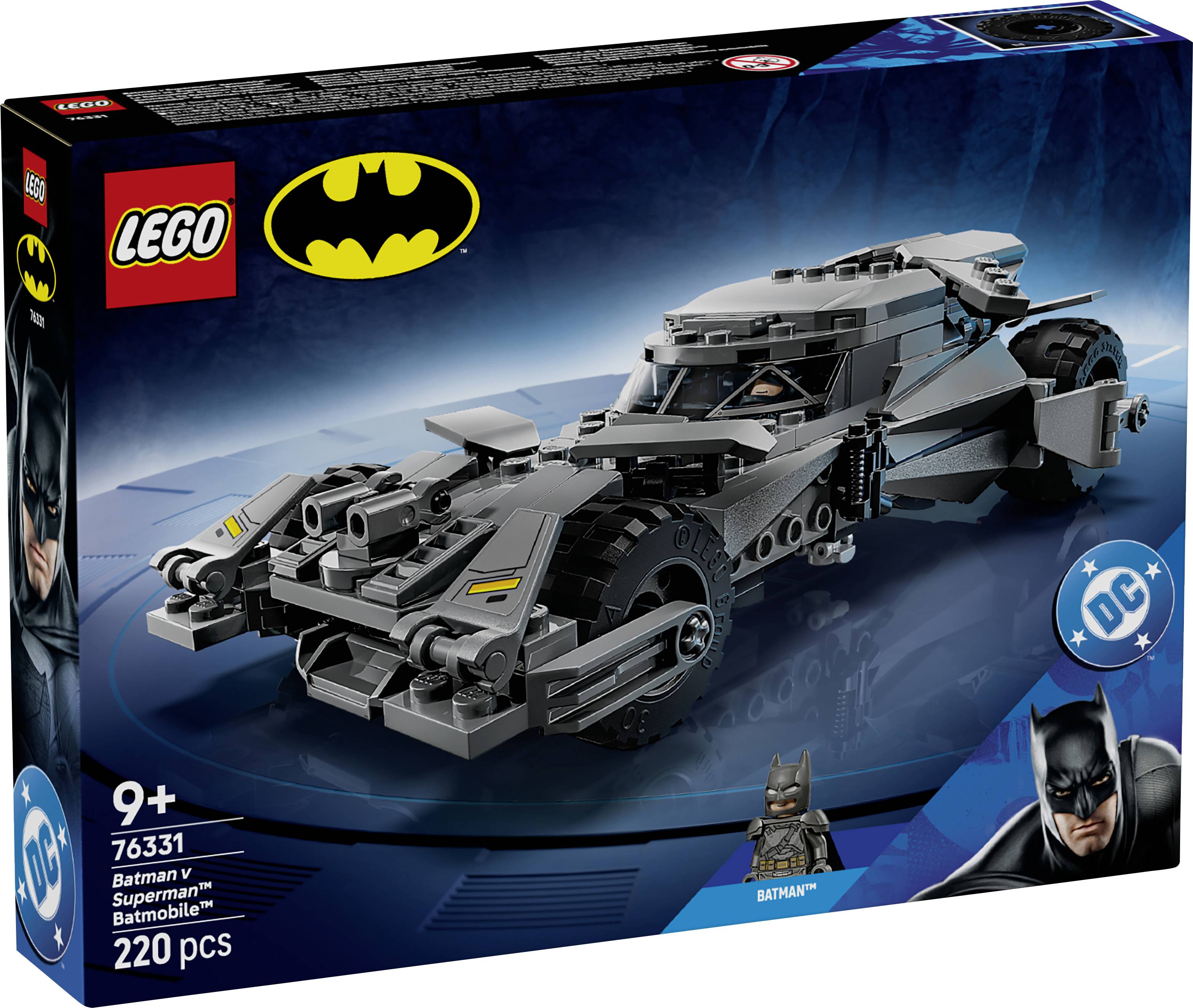 LEGO Batmobile hračka pre vek 9+, obsahuje sivý model Batmobilu s 220 kockami, z filmu "Batman v Superman".