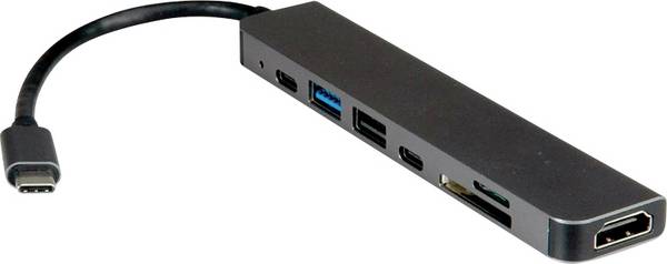 Value USB 2.0 adaptér [1x USB-C® - 7x HDMI®, USB A, USB-C®, SD, microSD] VALUE USB Typ C Dockingstation, HDMI 4K6 4K UHD