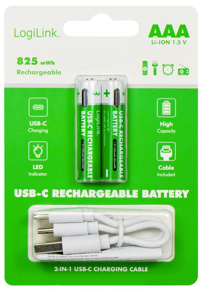 LogiLink LR03RCB2 mikrotužkový akumulátor typu AAA Li-Ion akumulátor 1.5 V 2 ks-5