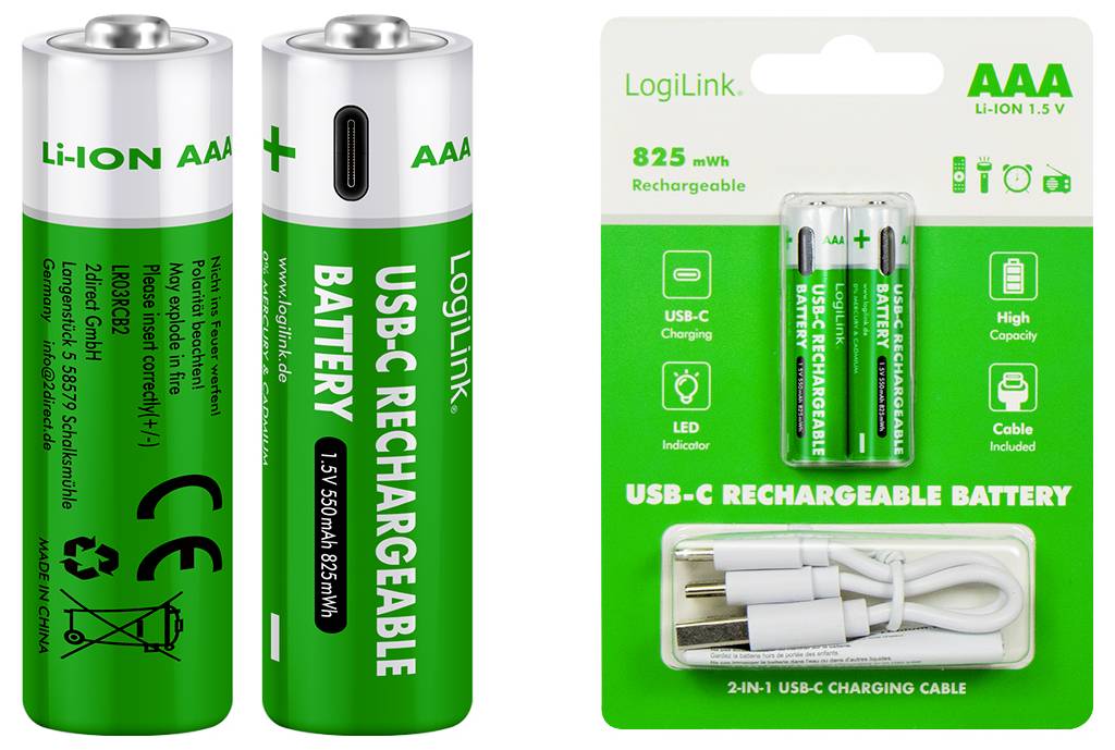 LogiLink LR03RCB2 mikrotužkový akumulátor typu AAA Li-Ion akumulátor 1.5 V 2 ks-6