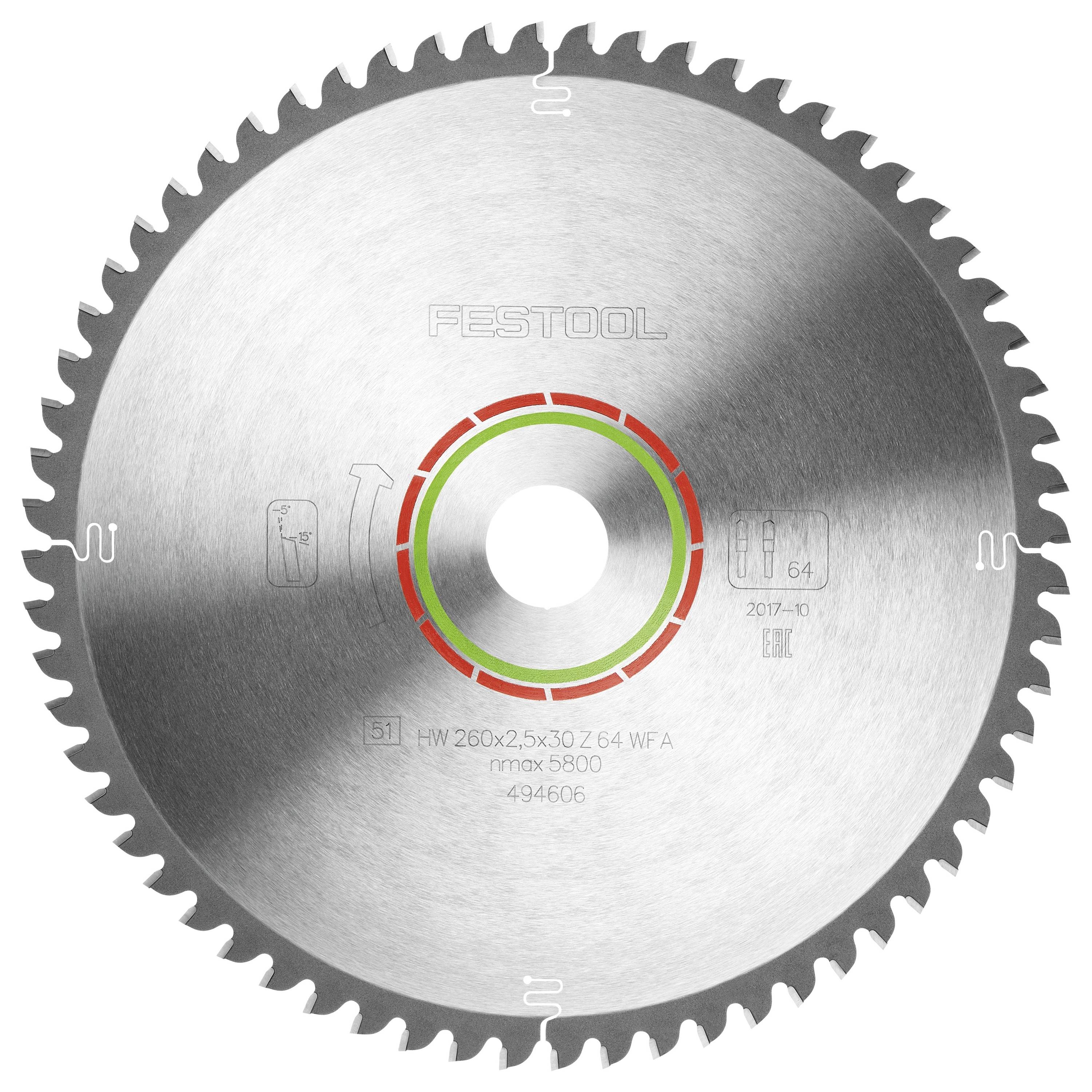 Festool HW 260x2,5x30 WZ/FA64 494606 pílový kotúč 260 x 30 x 1.80 mm Počet zubov (na palec): 64 1 ks-1