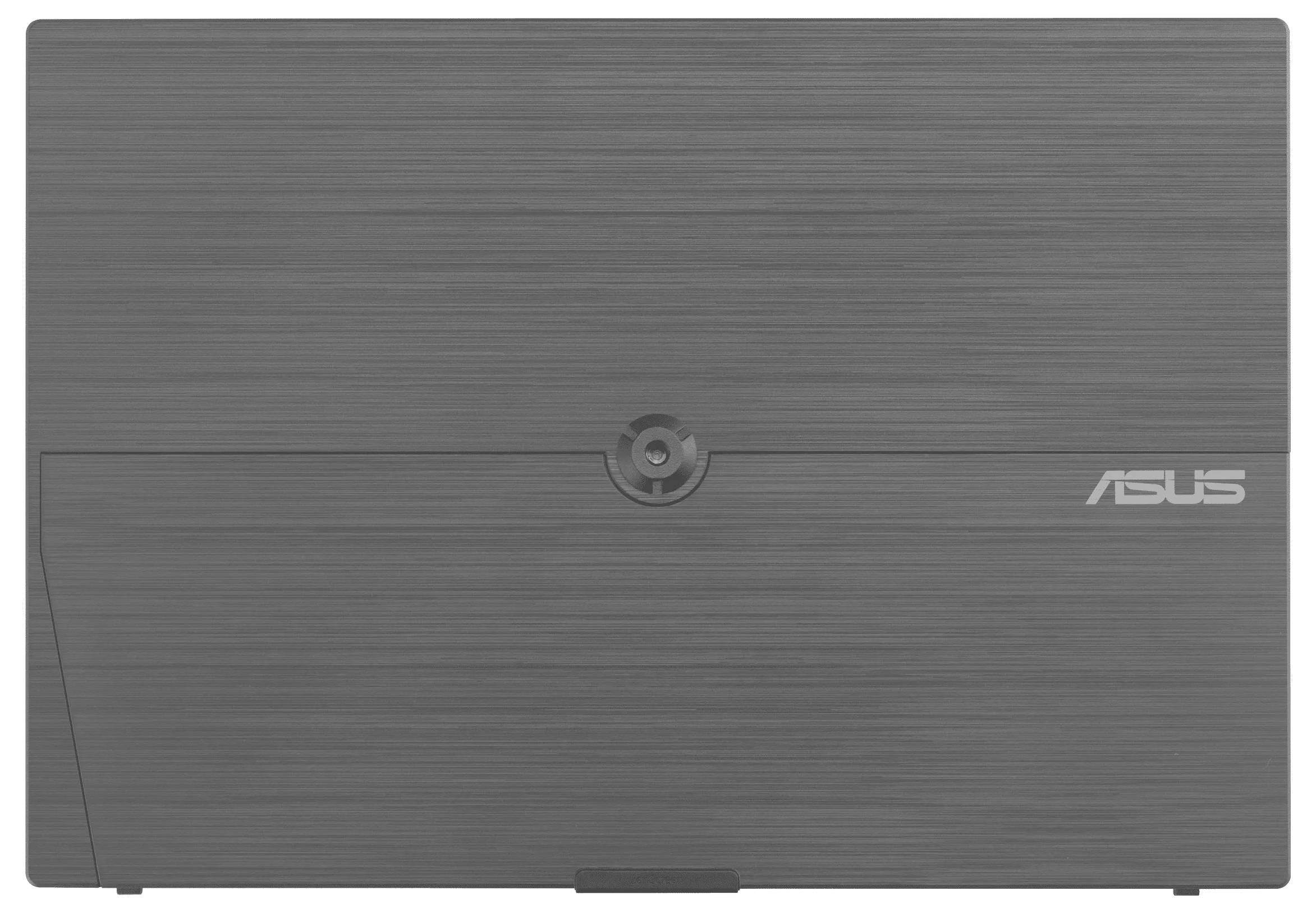 Zatvorený strieborný notebook s matným kovovým povrchom; logo ASUS sa nachádza na pravej strane krytu.