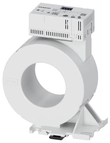 Biely elektrický komponent určený na meranie prúdu, namontovaný na základni s okrúhlym otvorom v strede.