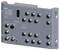 Priemyselný ethernetový spínač 'Siemens SCALANCE XP216G' s viacerými portami, LED diódami na indikáciu stavu a tlačidlom na resetovanie.