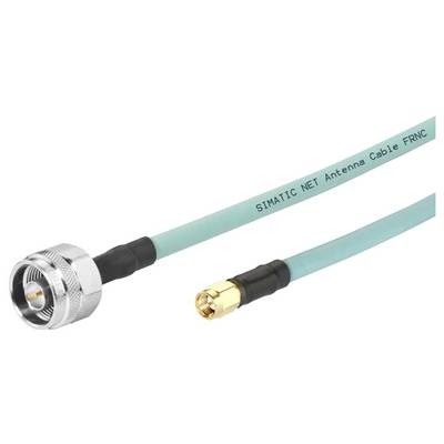Tyrkysový koaxiálny kábel so značením SIMATIC NET Antenna Cable FRNC, s kovový konektor na jednom konci a zlatý konektor na druhom konci.