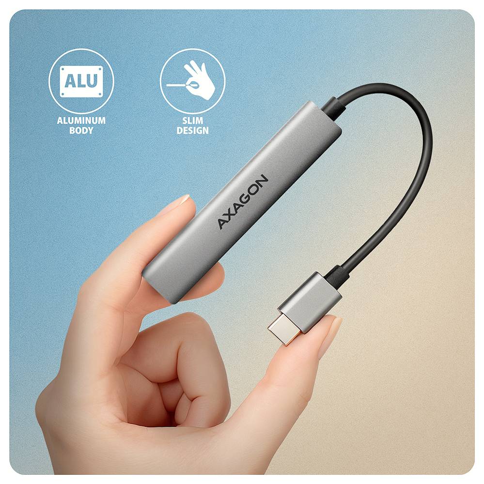 AXAGON 4 porty USB Hub s hliníkovým krytom strieborná-4