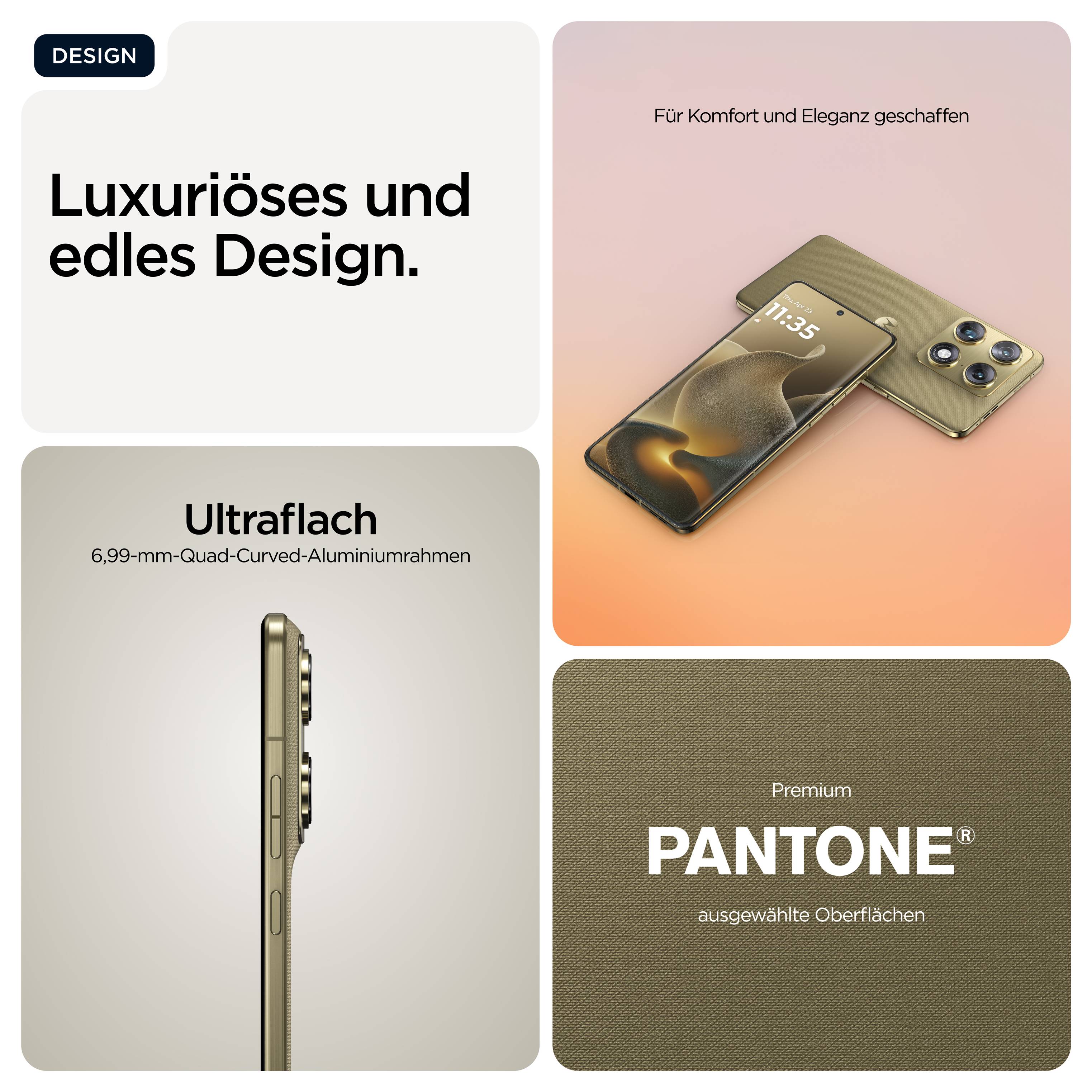 Luxusný smartfón s elegantným dizajnom, ultratenkým hliníkovým rámom (6,99 mm) a prémiovými povrchmi Pantone.