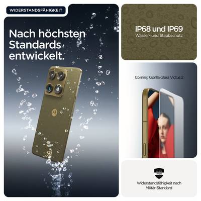 Smartfón s tromi kamerami, robustným dizajnom a textom "Vyvinuté podľa najvyšších štandardov". Ochrana pred vodou a prachom podľa normy IP68/IP69, Gorilla Glass Victus 2.