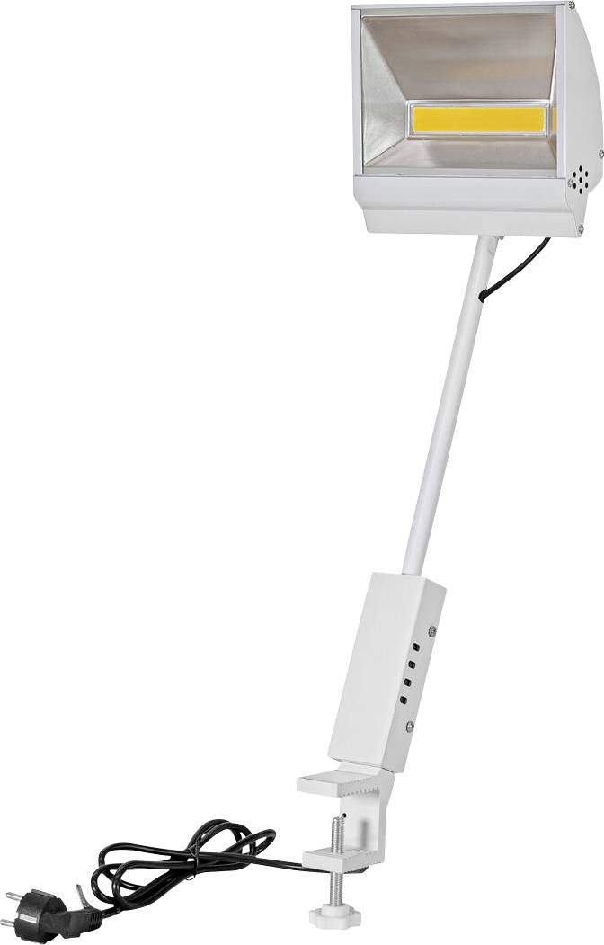 Nastaviteľná stolná lampa so skľučovacou podstavou, predĺženým krkom a obdĺžnikovým svetelným telieskom, navrhnutá na zameraného osvetlenie pracovného priestoru.
