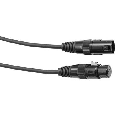 Dva čierne audio káble XLR s zástrčkami a zásuvkami, používané na profesionálnu audio techniku, ležiace paralelne na bielom pozadí.