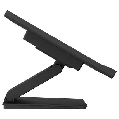 Pohľad zboku na elegantný sklápací digitálny displej na pevnej podstave, ktorý vykazuje svoj nastaviteľný dizajn pre ergonomické použitie.