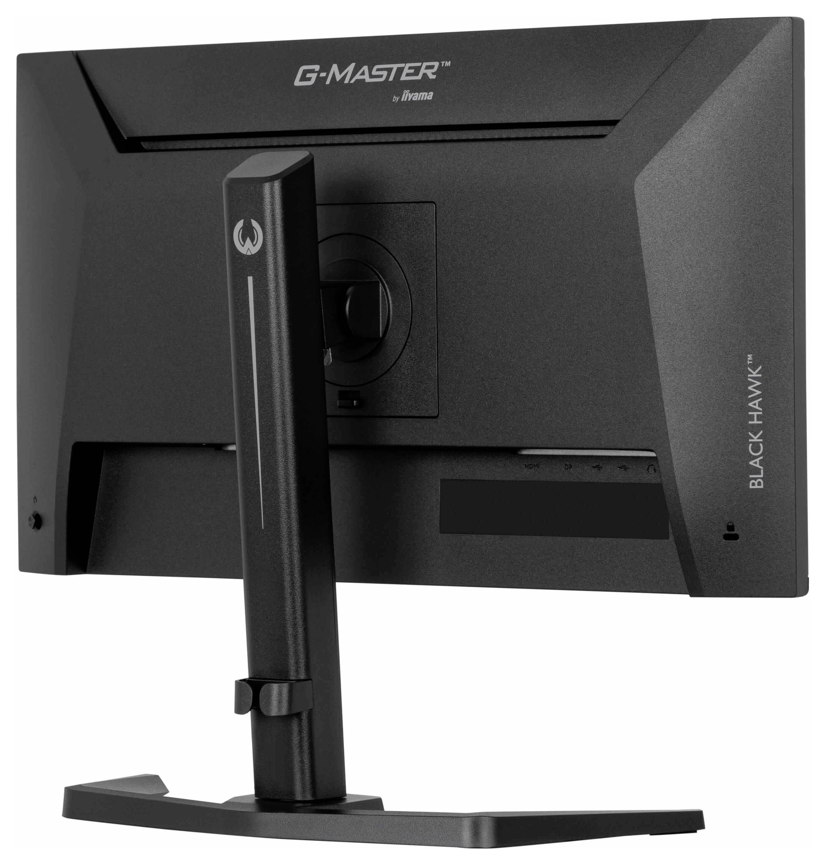 Čierny počítačový monitor s čistým dizajnom, s názvom „G-Master". Na boku obrazovky je vytlačený názov modelu „Black Hawk".