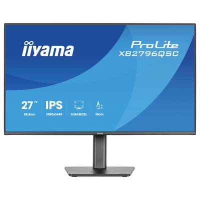 Počítačový monitor "ProLite XB2796QSC" spoločnosti iiyama. Medzi funkcie patrí 27" displej, technológia IPS, rozlíšenie 2560x1440 a tenký rámik.