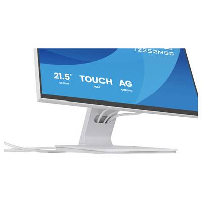 Počítačový monitor zobrazujúci „21,5" TOUCH AG", zvýrazňujúci schopnosť dotykovej obrazovky a vrstvu proti odrazu.