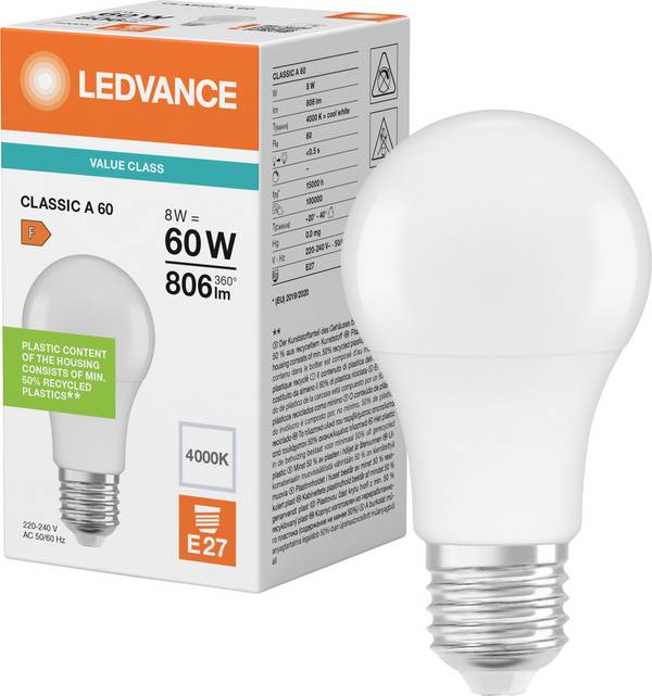 OSRAM HOMELIGHTING 4099854049149 LED  En.trieda 2021 F (A - G) E27 valcovitý tvar 8 W chladná biela (Ø x v) 59.00 mm x 59.00 mm nestmievateľná 1 ks