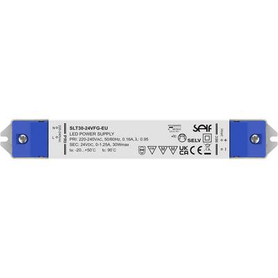 „SLT30-24VFG-EU LED napájací zdroj" so vstupom 220-240VAC a výstupom 24VDC, 1,25A, max. 30W. Pracovná teplota: -20 až 40°C.