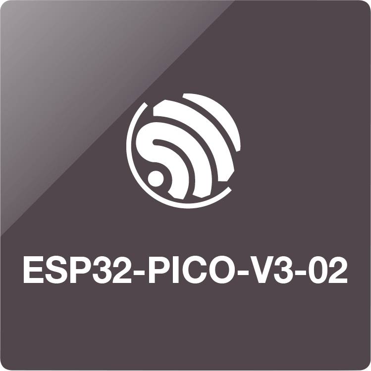 Logo "ESP32-PICO-V3-02" so štylizovaným symbolom Wi-Fi na tmavom pozadí.
