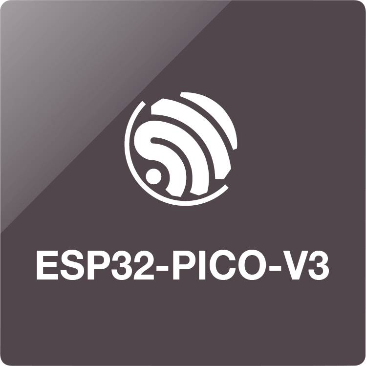 Logo „ESP32-PICO-V3" s štylizovanou ikonou bezdrôtového signálu na tmavom pozadí.