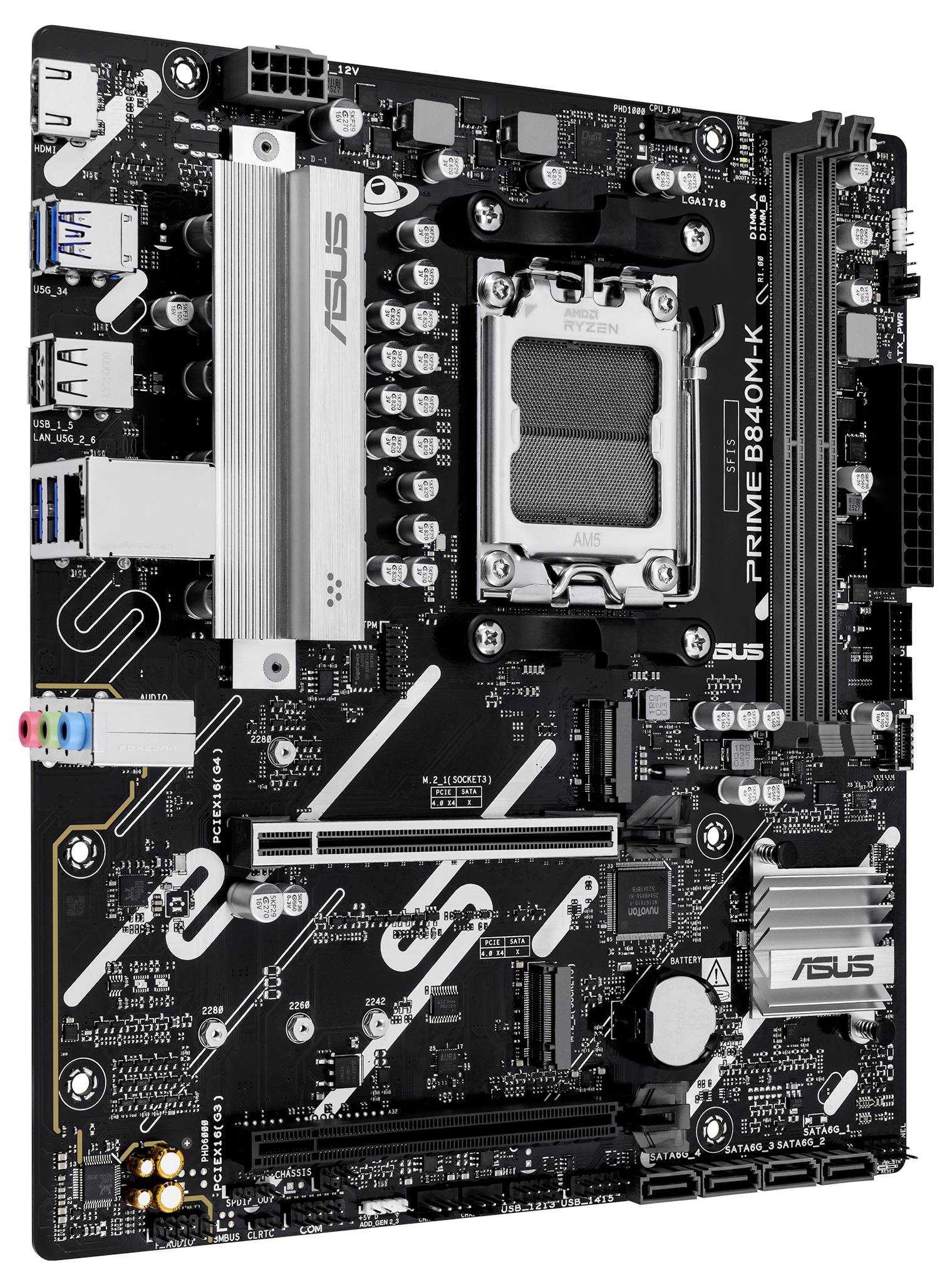Doska ASUS PRIME B460M-K vykazuje nasledujúce vlastnosti: viacnásobné porty, sloty PCIe, podporu pamäte v dvojkanálovom režime, chladiče a označené komponenty.