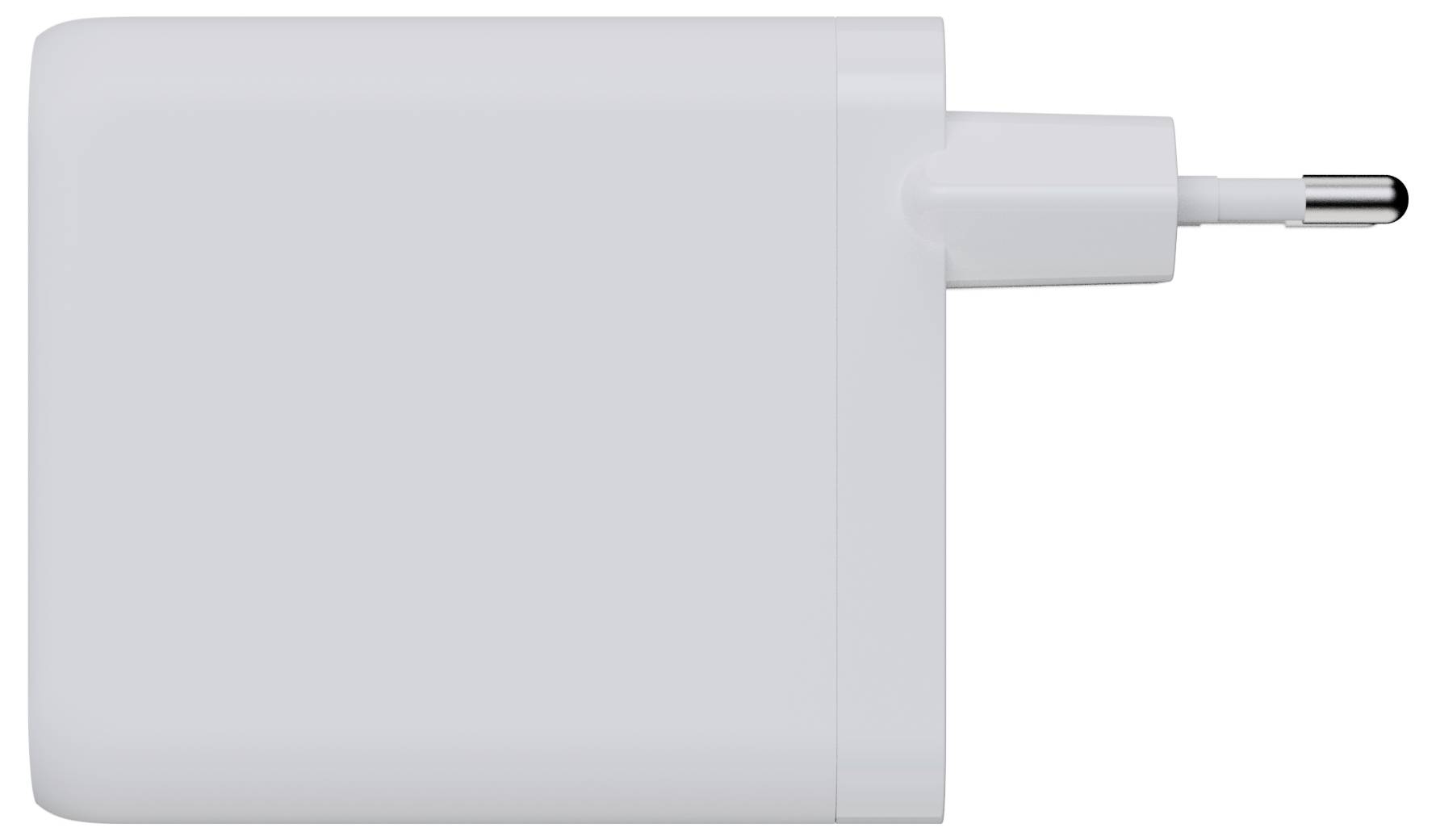 Biely elektrický adaptér zástrčky s variantou Europlug. Je určený na nabíjanie zariadení pripojením sa k elektrickej zásuvke.