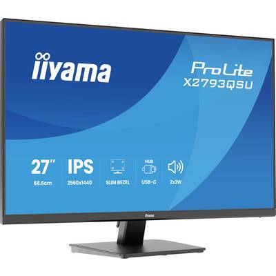Počítačový monitor zobrazujúci "iiyama ProLite X2793QSU", vybavený 27" IPS obrazovkou, rozlíšením 2560x1440, tenkým rámčekom, USB-C a 2x2W reproduktormi.