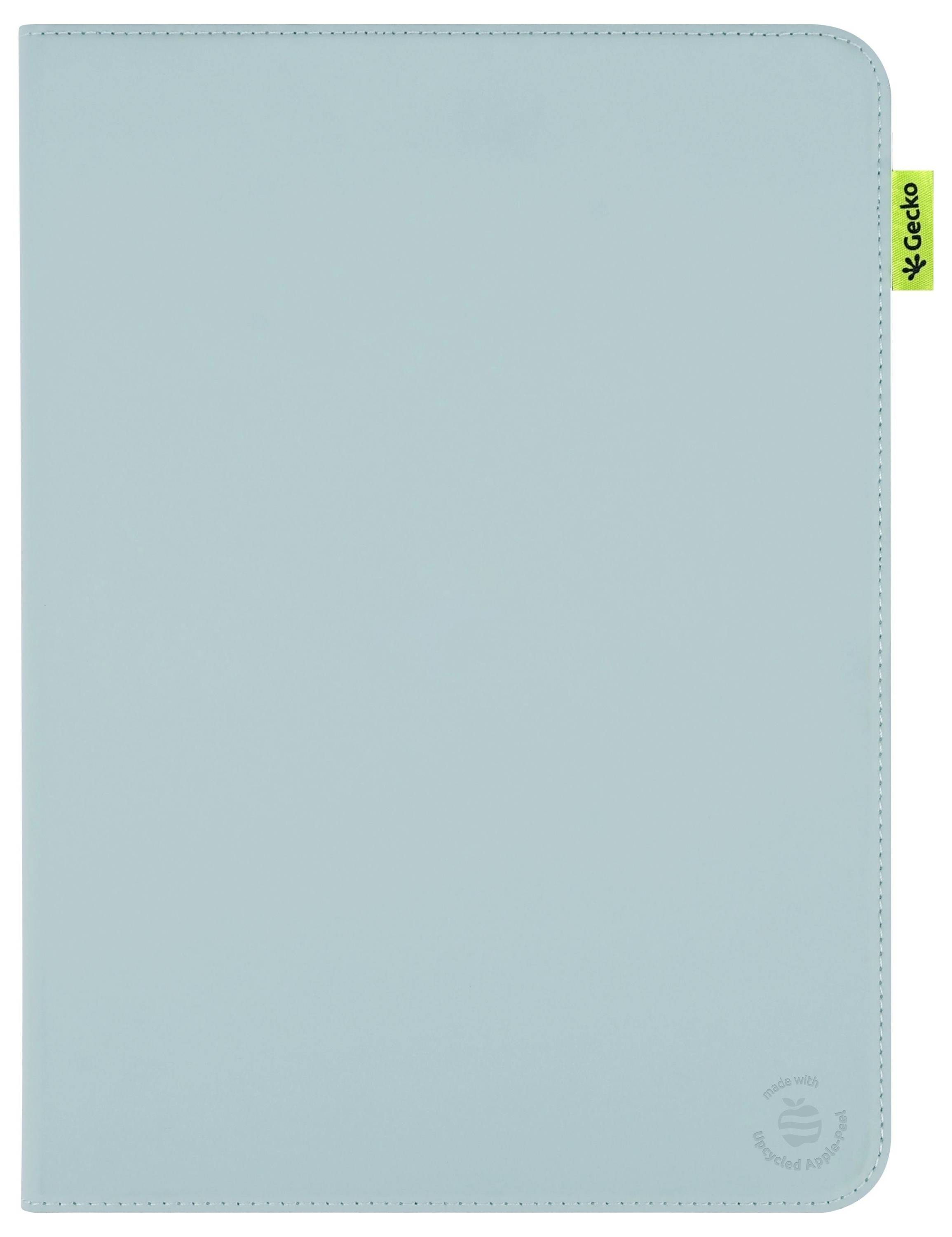 Ľahko modrý obal Caderno notebookov s jemnou textúrou a malým logom v pravom dolnom rohu, s zeleným bočným tabulátorom.