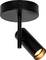 Čierny nastaviteľný stropný bodový reflektor s valcovým dizajnom, svietiacim smerom nadol, vhodný na zameranie svetla do špecifických oblastí.