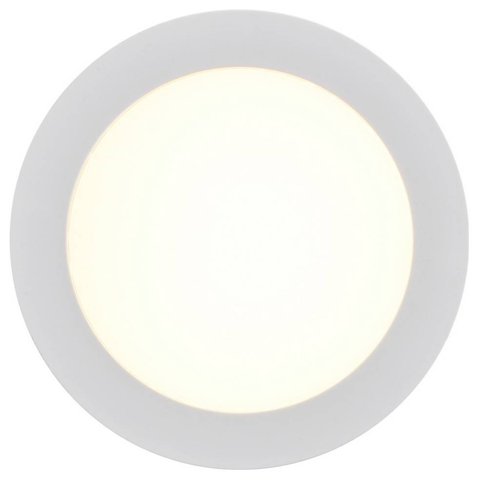 Okrúhle LED stropné svietidlo so žiarivým bielym žiarom, umiestnené pred prostým pozadím.