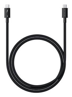 Čierny kábel USB-C s logom "Satechi" a symbolom Thunderbolt na jednom konci.
