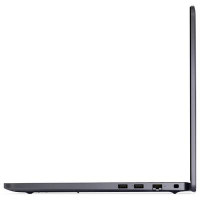 Štíhly, otvorený notebook pohľadaný zo strany, ktorý zobrazuje dva USB porty, port HDMI a port Ethernet na pravom okraji.