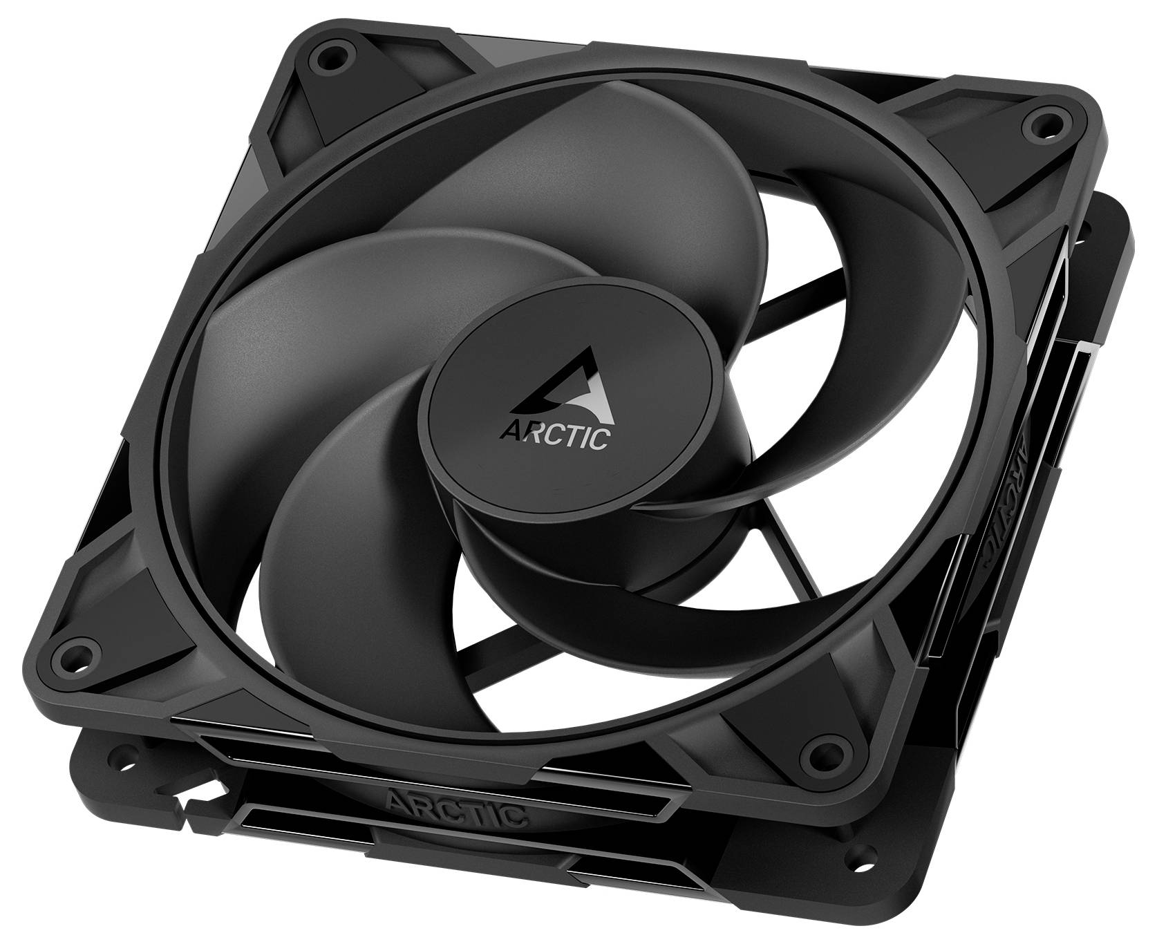 Čierny arktický počítačový ventilátor s tromi lopatkami, navrhnutý na chladenie PC.
