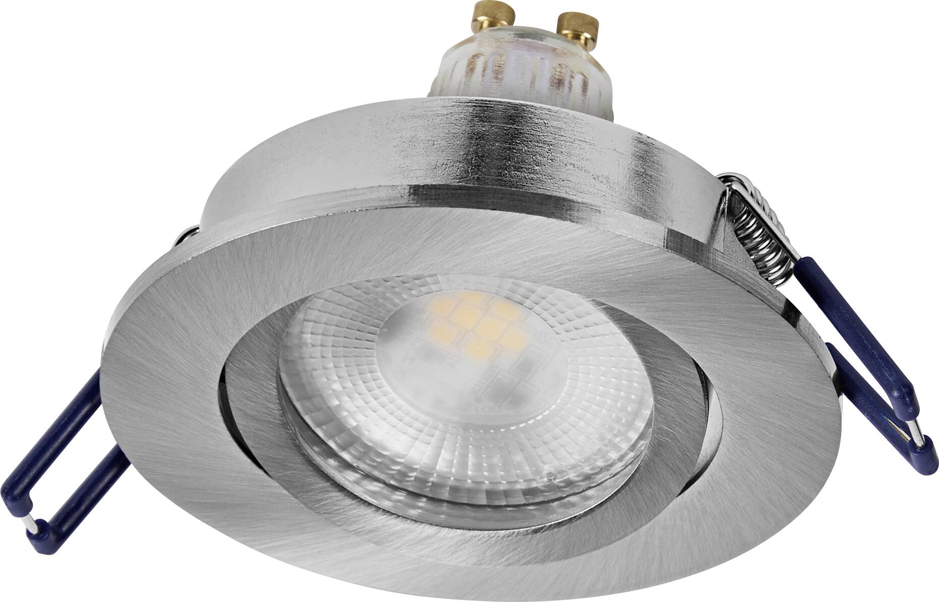 Kovový LED spotrebič s matným povrchom a viditeľnou vnútornou žiarovkou, navrhnutý na inštaláciu do stropu.