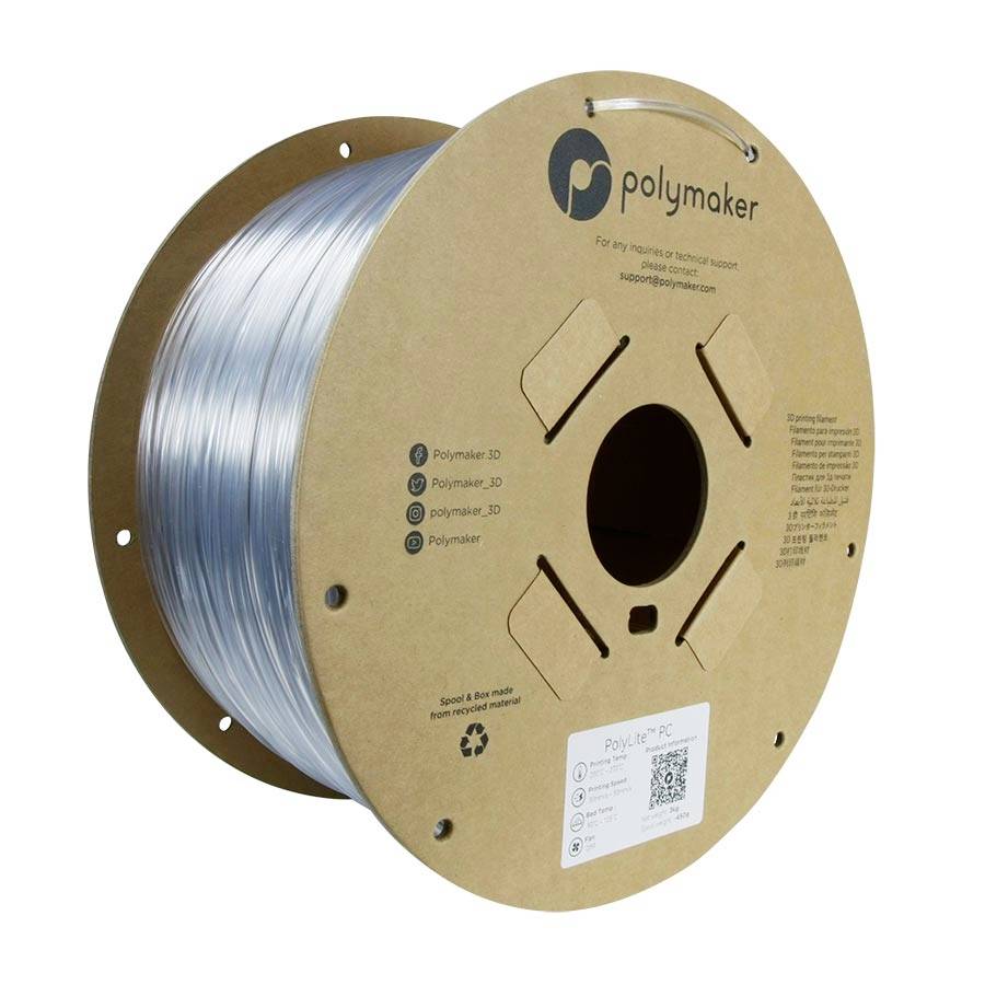 Polymaker PC01003 PolyLite Filament PC (polycarbonaat) Hoge stijfheid, Hittebestendig 1.75 mm 3000 g Transparant 1 stuk(s)