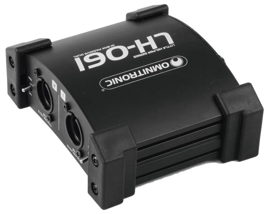 'OMNITRONIC LH-061' DI box s dvoma vstupmi a výstupmi, navrhnutá na prevod vysokoimpedančných signálov na niskoimpedančné pre audio zariadenia.