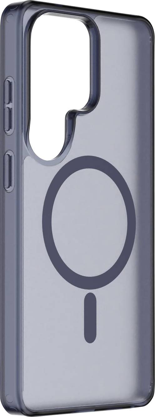 Transparentný kryt telefónu navrhnutý pre smartfón s kruhovým symbolom MagSafe na zadnej strane, s presným vyrezaním pre fotoaparát a tlačidlá.