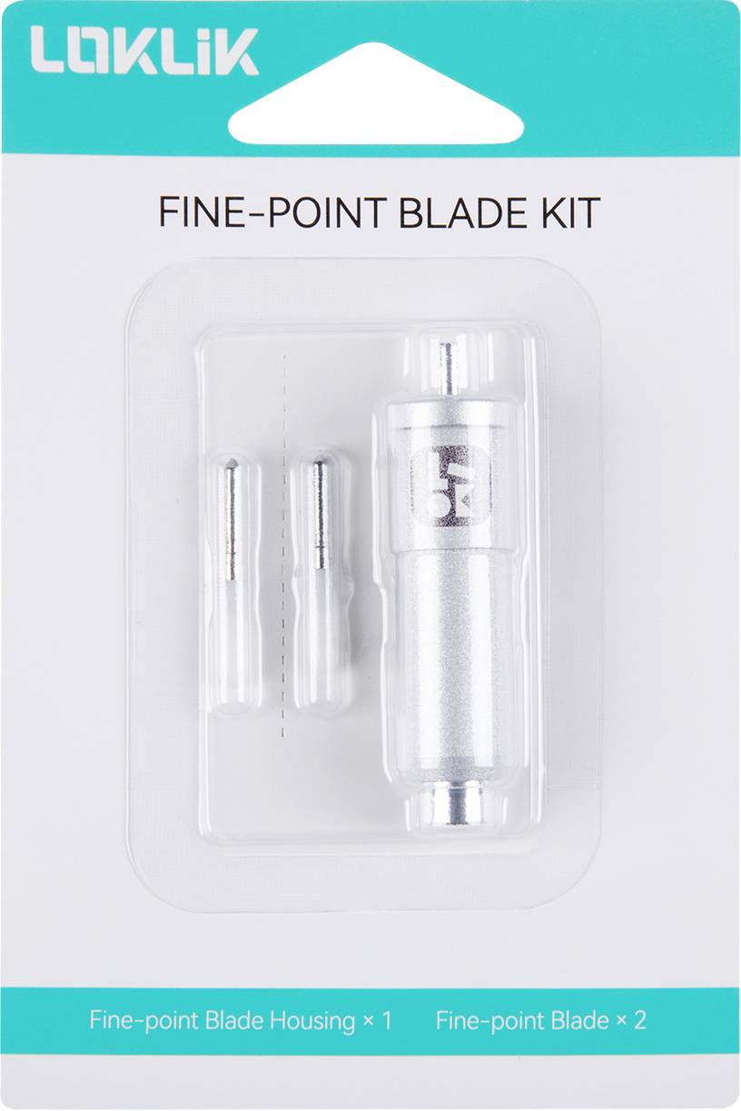 Balík „LOKLIK Fine-Point Blade Kit" obsahujúci jedno puzdro čepele a dve jemné špecializované čepele.