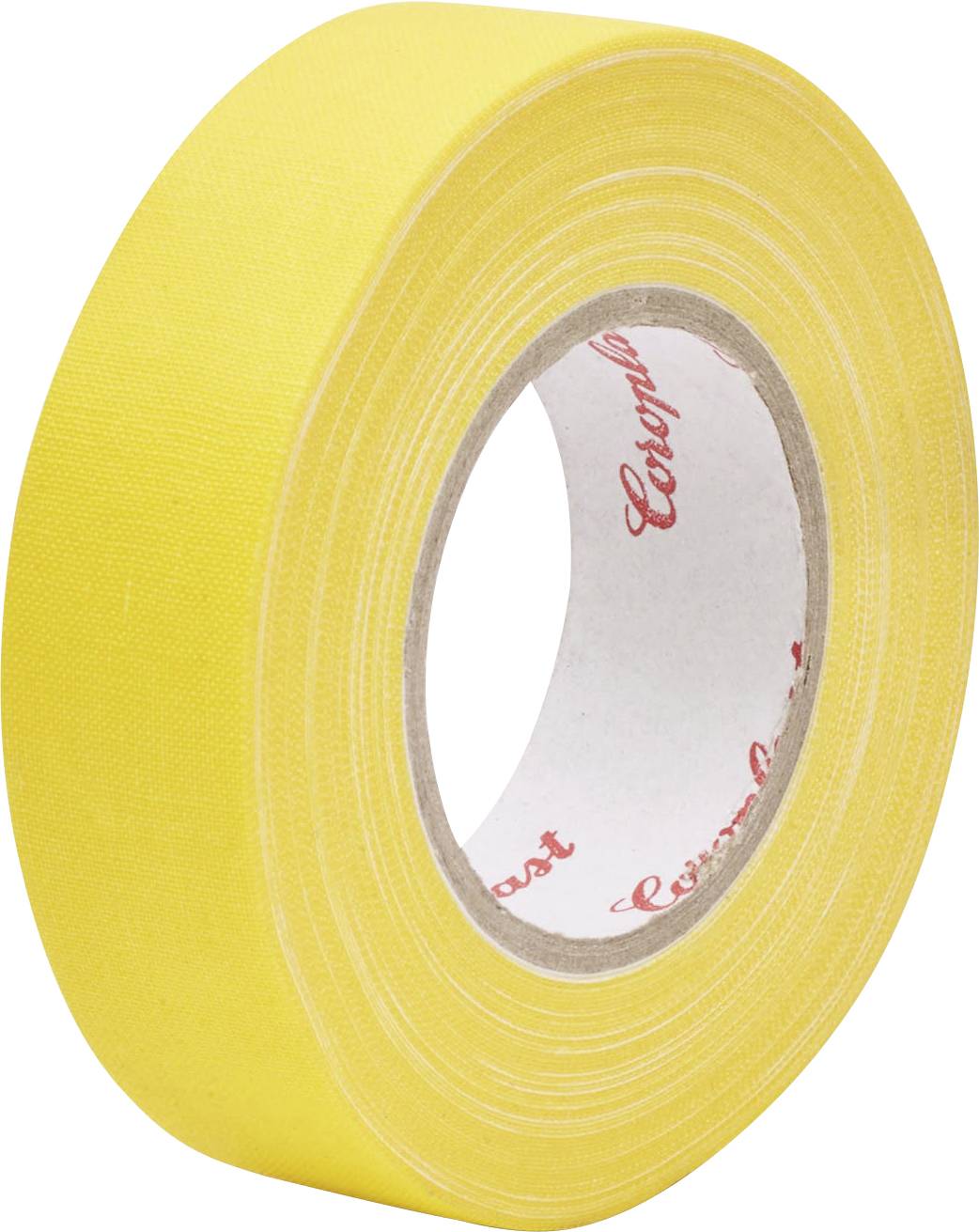 Kotúč žltej lepiacej pásky s bielym jadrom, určený na všeobecné použitie alebo umelecké projekty.