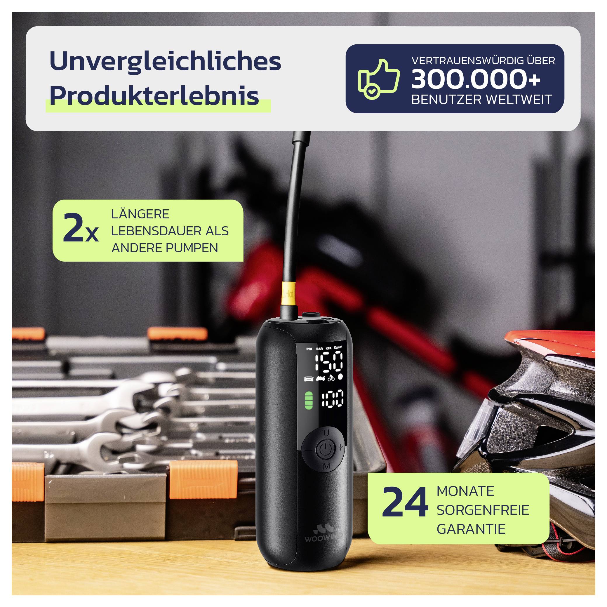 Woowind WO-LP1 Elektrická pumpa na bicykel, vzduchový kompresor-13