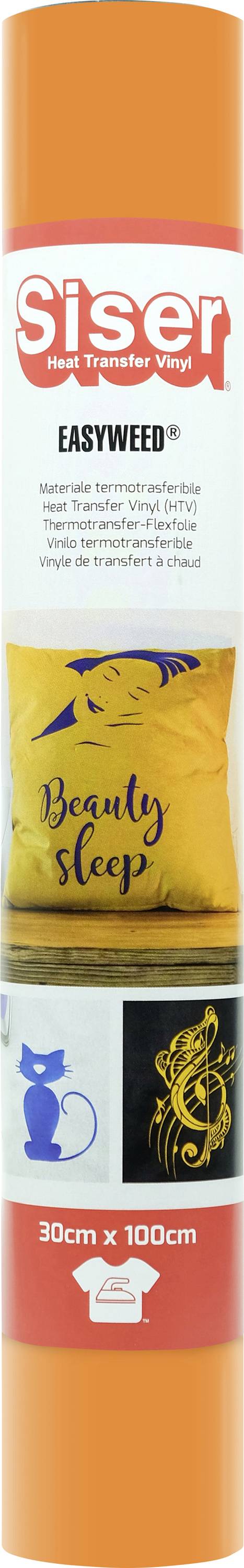Vinylová rolka "Easyweed" v oranžovej farbe, 30cm x 100cm, so vzorovými dizajnmi vankúša s textom „Beauty Sleep", mačky a hudobnej noty.