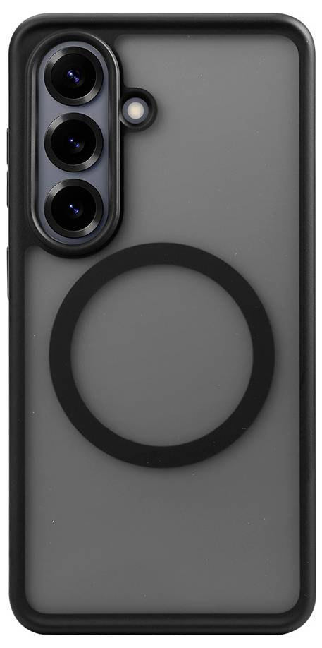 Sivé puzdro na smartphone s tromi výrezmi pre zadné fotoaparáty a kruhový prsteň podobný MagSafe v strede