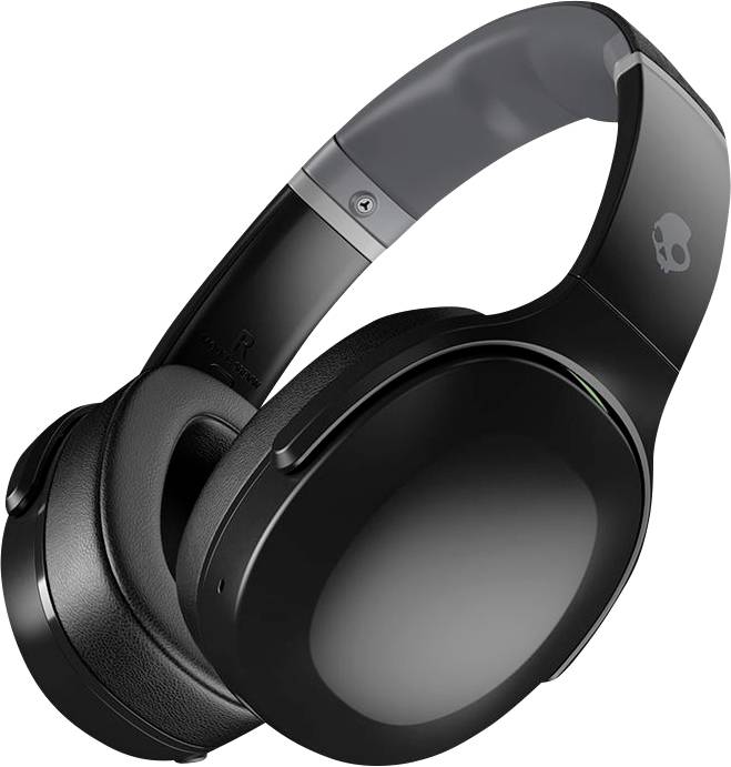 Pár elegantných čiernych slúchadiel na uši s logom lebky na boku, navrhnutých na vysokokvalitnú audio produkciu a bezdrôtové pripojenie.
