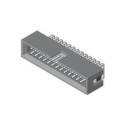 3D ilustrácia obdĺžnikového elektronického konektora s viacerými kolíkmi, určeného na prepájanie elektrických komponentov.