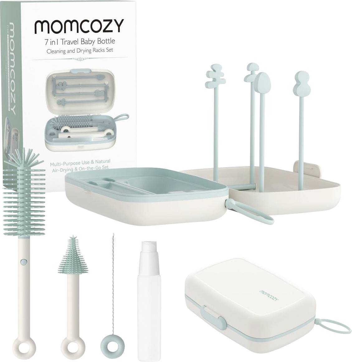 momcozy 7in1 Portable Bottle Cleaning Brush Set Detergente per biberon Bianco, Verde