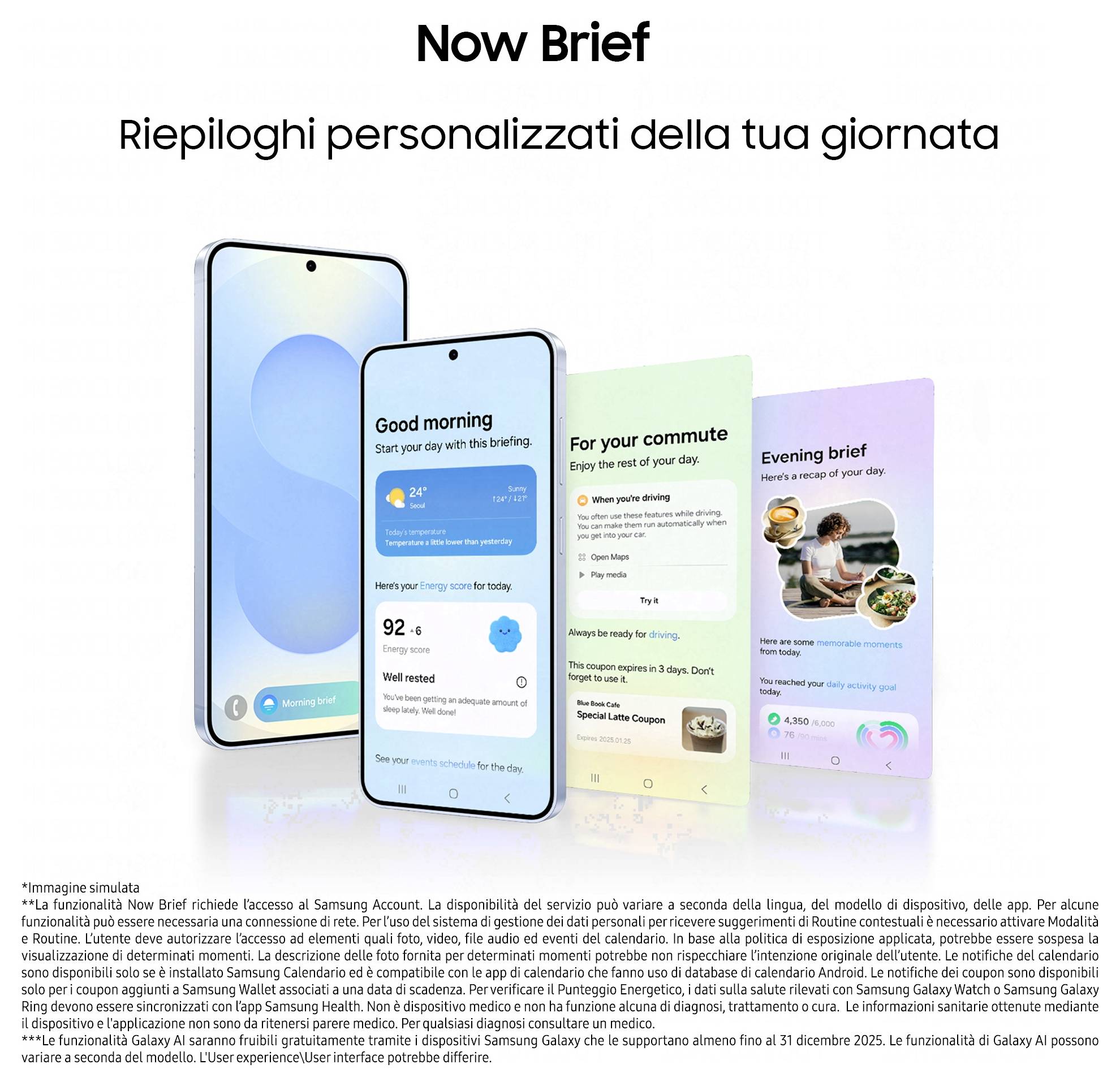 Samsung Galaxy S25 a Galaxy AI reklama ukazujúca štyri farby telefónu—svetlomodrá, mentolová, sivá a tmavomodrá—plus predný displej