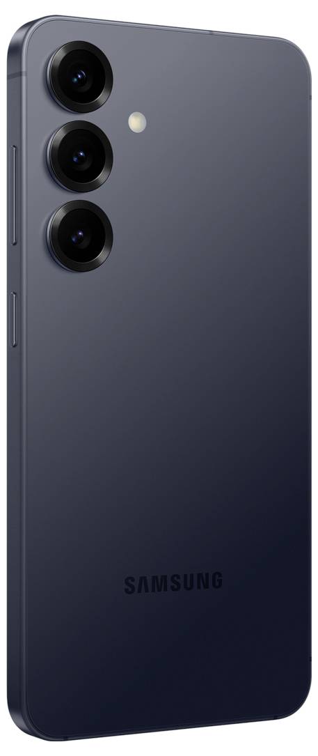 Elegantný, tmavý smartfón Samsung s tromi zadnými fotoaparátmi a bleskom, ktorý vykazuje jeho moderný dizajn a pokročilú technológiu.