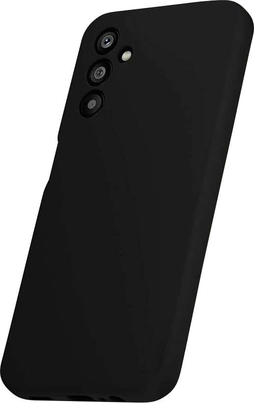 Čierny obal na smartphone s výrezmi pre fotoaparát a tlačidlá, zobrazený v miernom uhle.