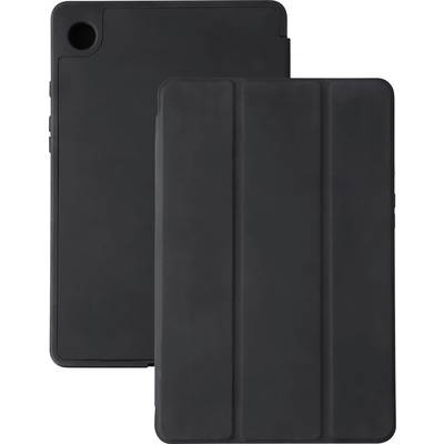 Dva čierne puzdra na tablet v tvare folio, ktoré sa prekrývajú – jedno otvorené s výrezom na kameru a jedno zatvorené, zobrazené na bielom pozadí.