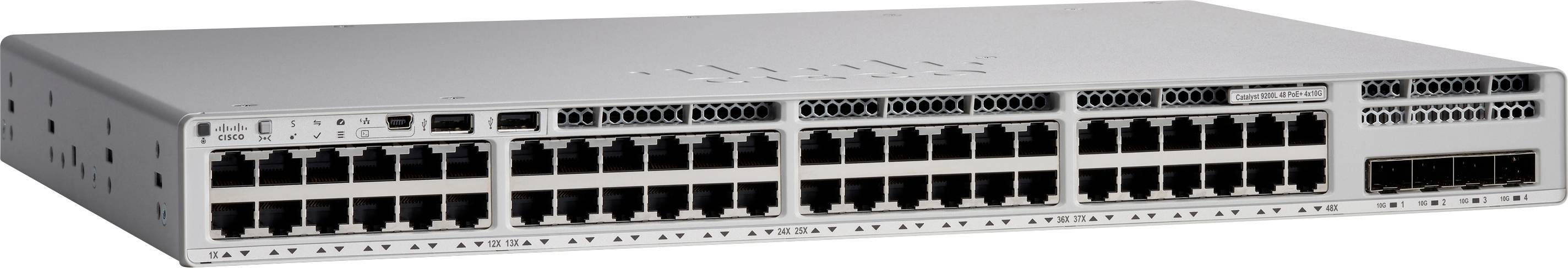 Sieťový prepínač s 48 portami Ethernet a 4 portami proti vzostupu, používaný na pripojenie zariadení v lokálnej sieti.